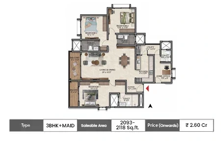 3 BHK 2093-2118 SqFt
